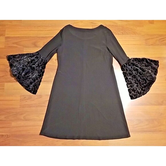 R & M Richards Women 14 Black Stretch Dress Velvet Burn Out Bell Sleeve     T 23 - Picture 5 of 7